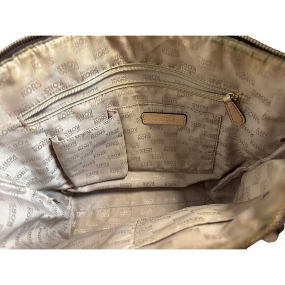 Michael Kors Signature Brown Tote Bag With Beige Handles & Gold Hardware - Picture 9 of 10